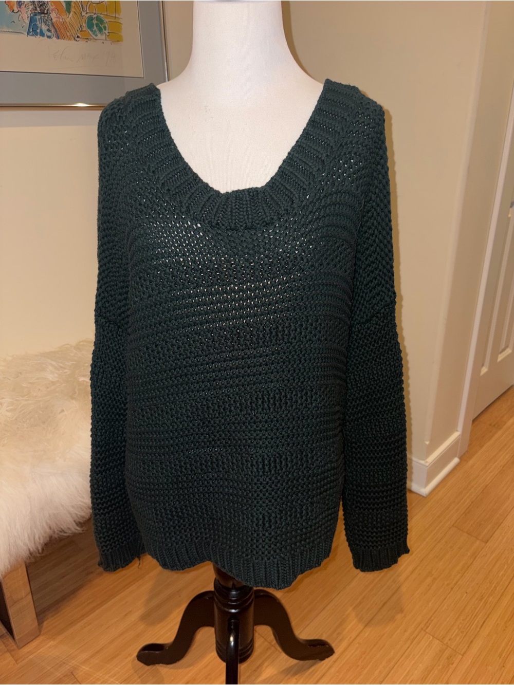 Akira Chunky Oversized Off the Shoulder Knit Sweater - Dark Green